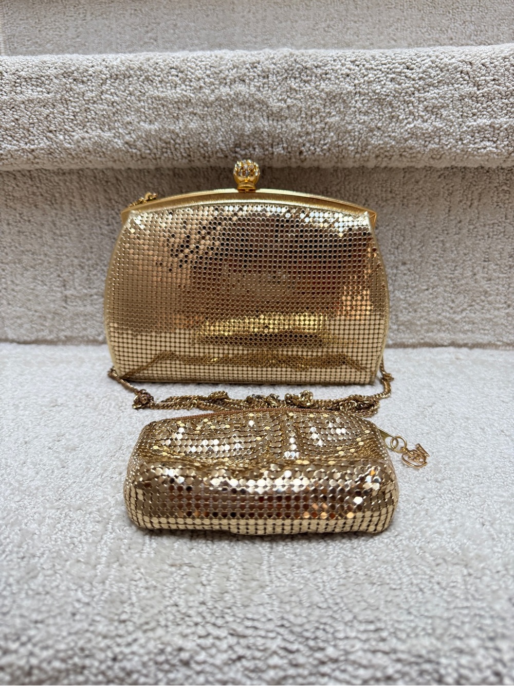 Whiting & Davis Gold Mesh Evening Clutch with Chain and matching gold coin pouch